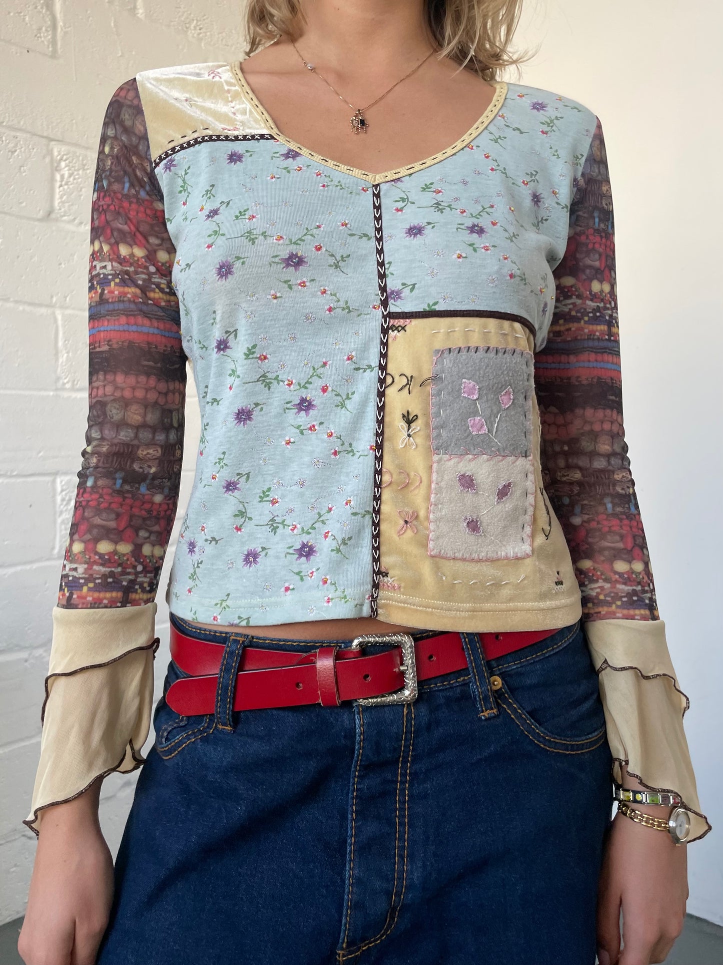 Patchwork Paisley Print Long Sleeve Tee