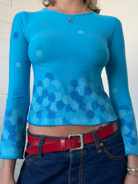 Bright Blue Mesh Long Sleeve Tee