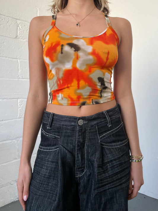 Orange and Khaki Cropped Vest