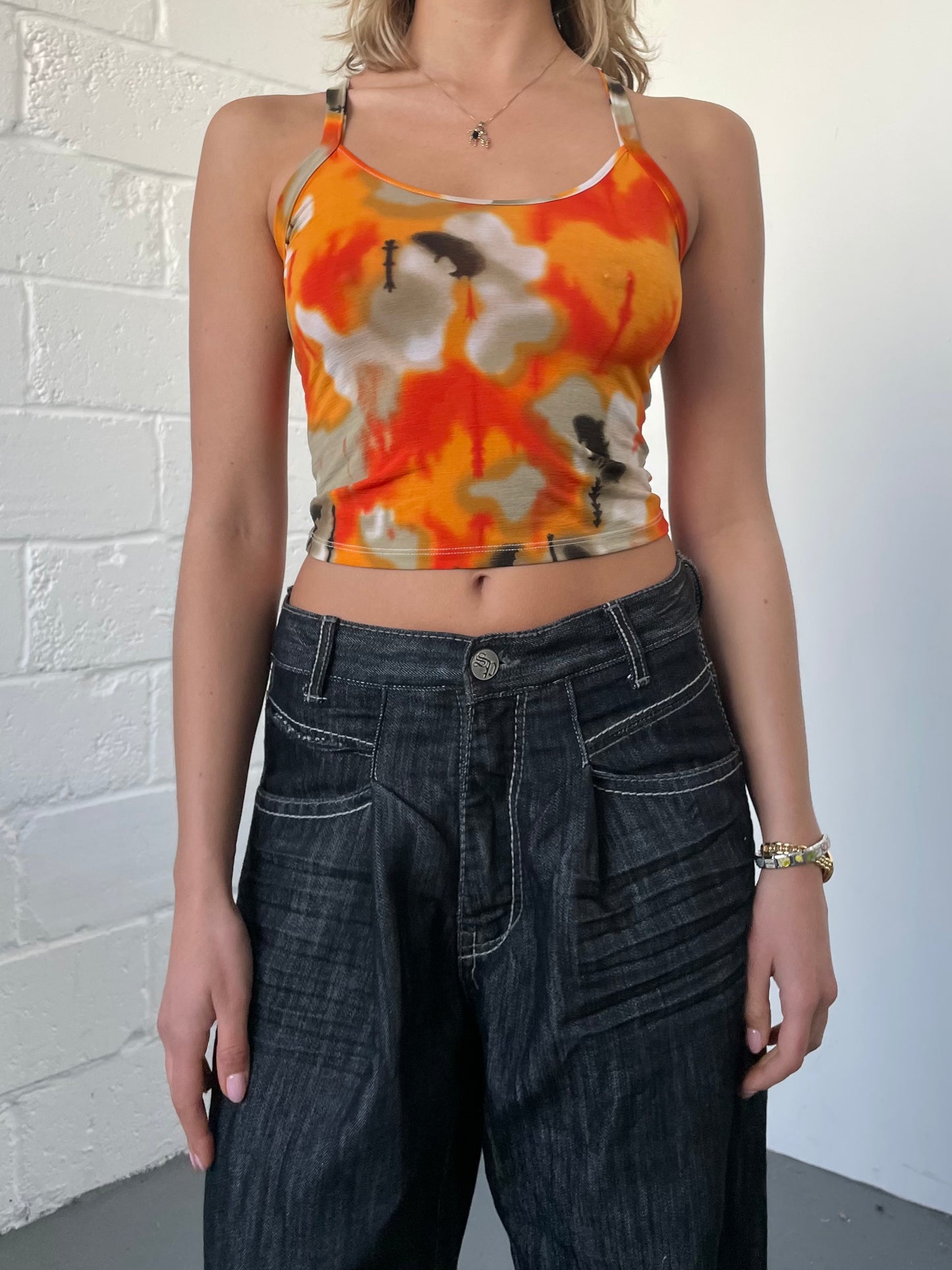 Orange and Khaki Cropped Vest