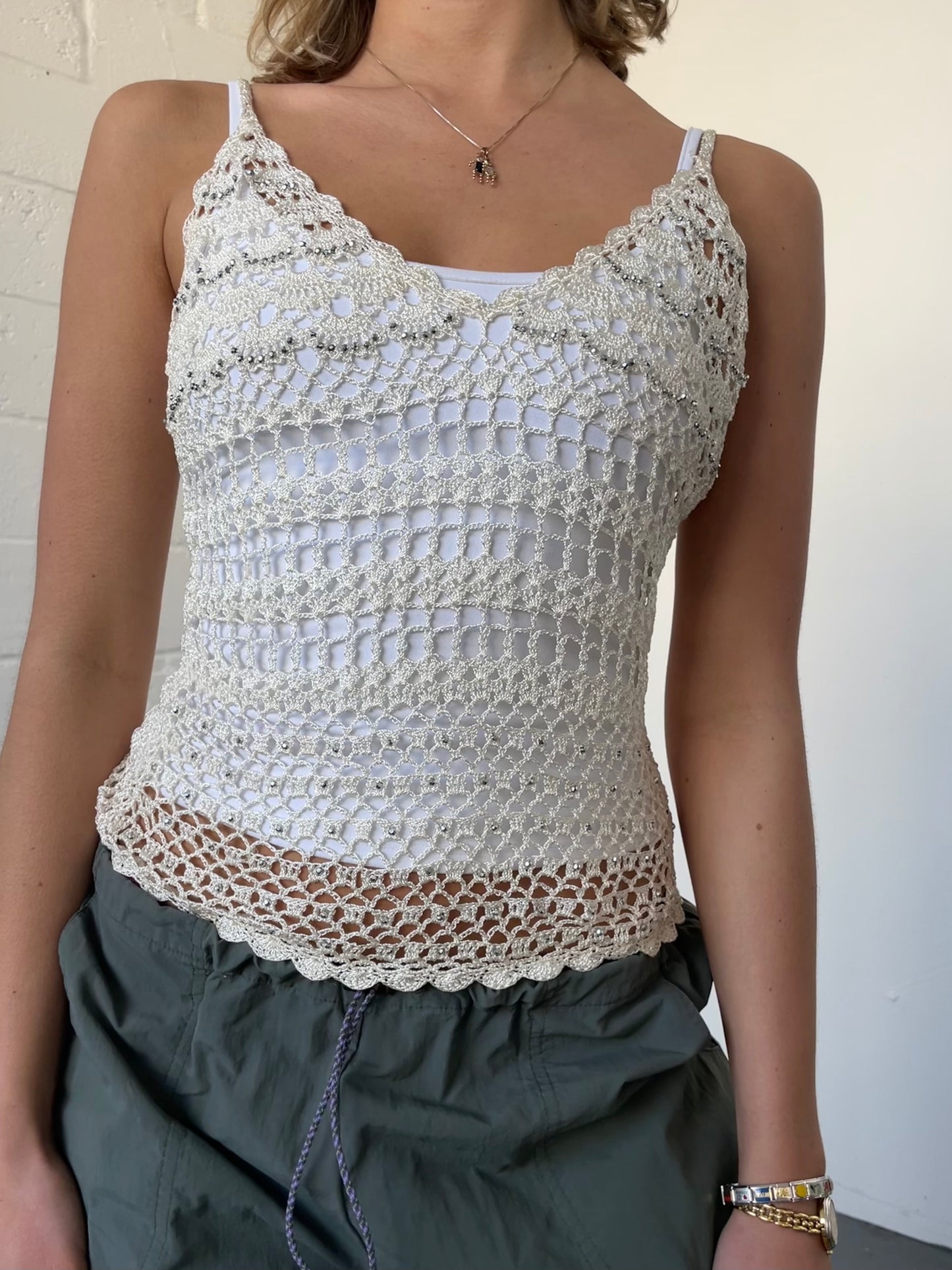 White Crochet Cami