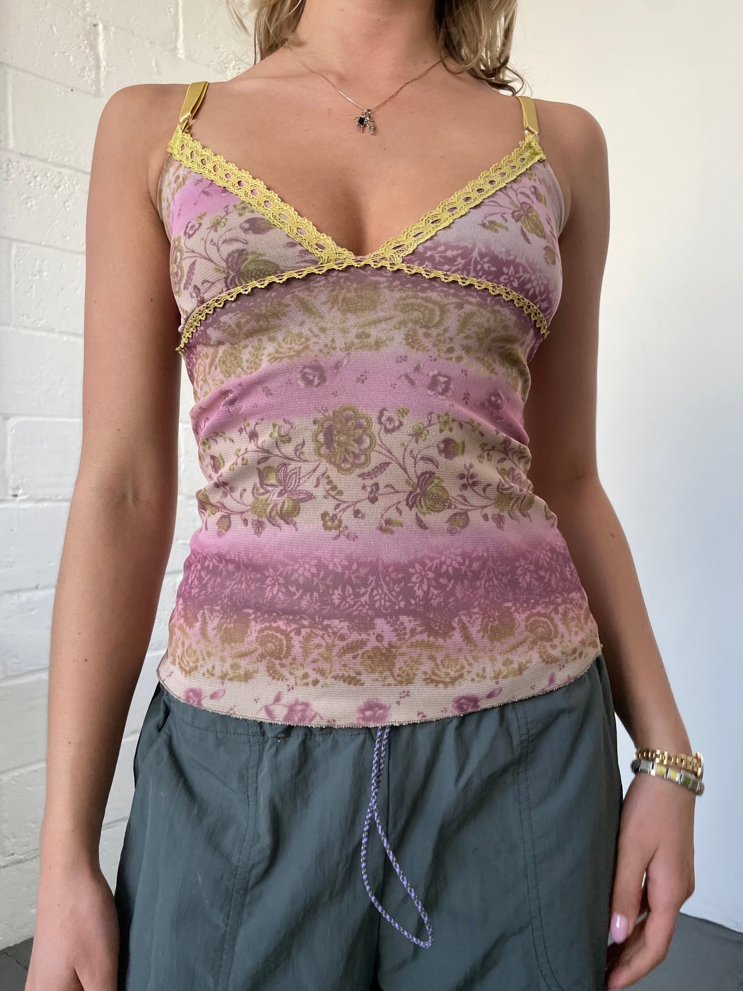 Pink Paisley Mesh Cami