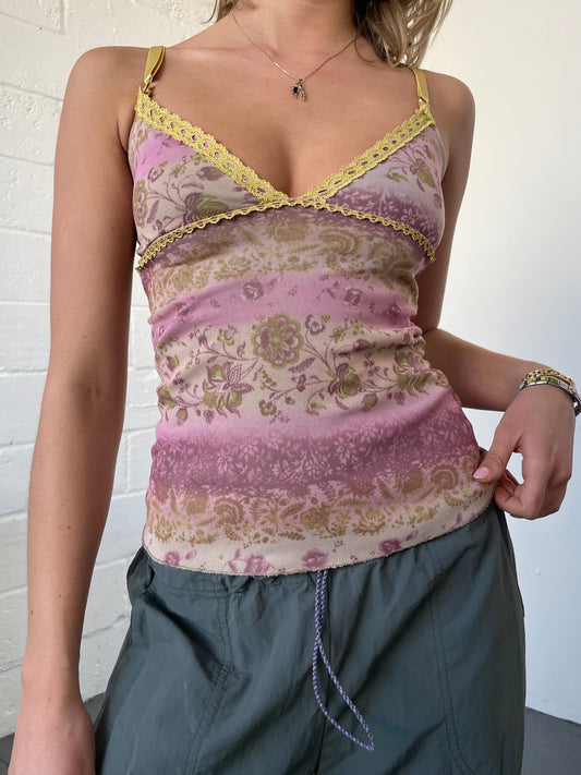 Pink Paisley Mesh Cami