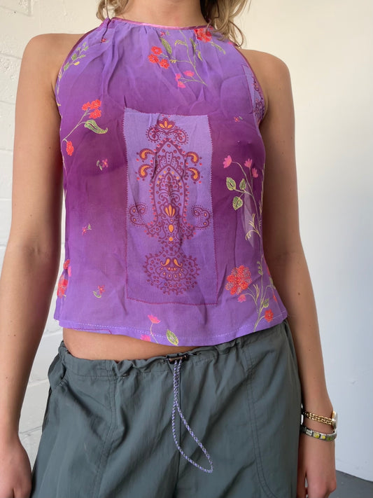 Purple Paisley Mesh Blouse