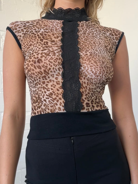 Leopard Print High Neck Top